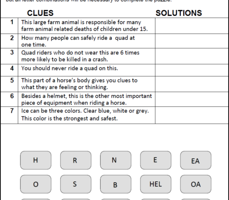 Farm Safety – Matching Words and Clues